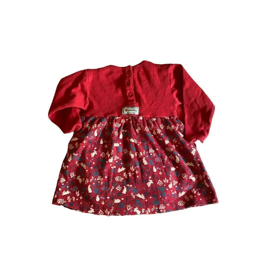 Piccalilly infant girls, longsleeved bunny organic cotton dress size 3/6 months